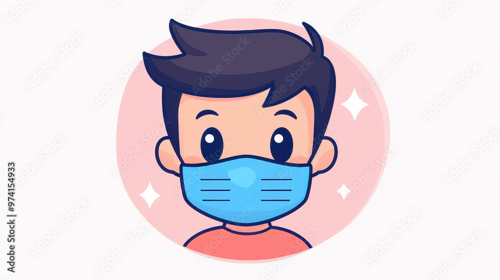 This playful illustration depicts a cartoon character wearing a protective face mask, set against a clean backdrop. This playful illustration depicts a cartoon character wearing a protective face mask, set against a clean backdrop.