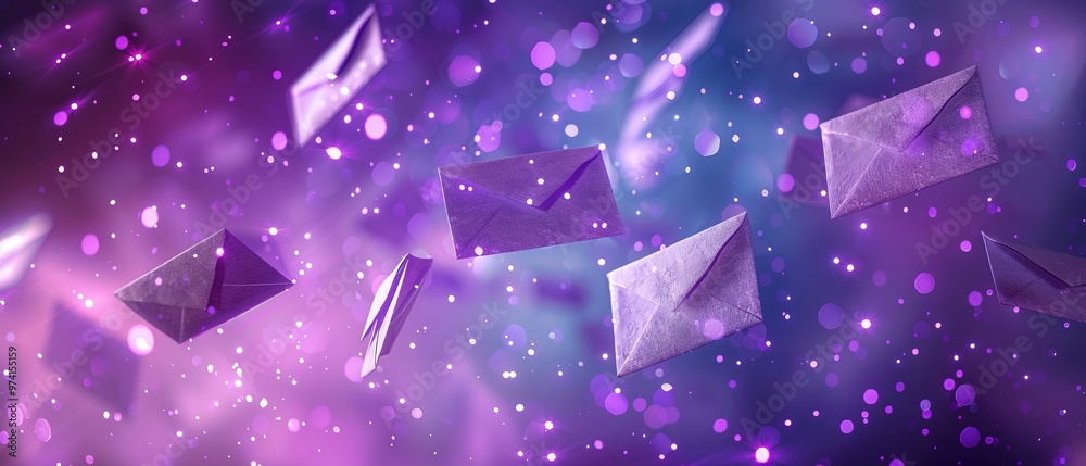 envelopes falling on purple background envelopes falling on purple background