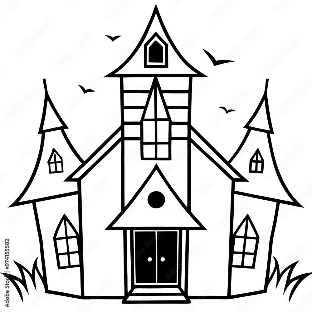 scary house outline coloring book page line art drawing scary house outline coloring book page line art drawing