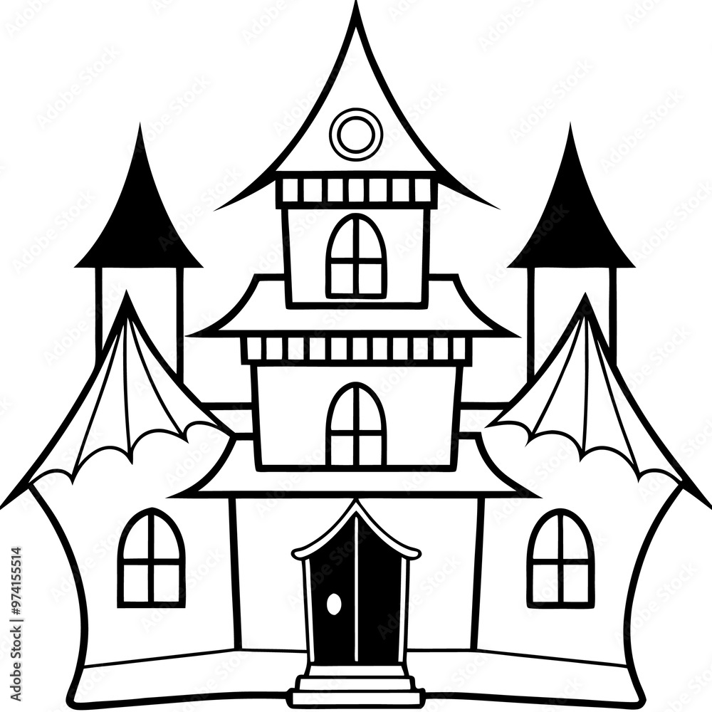 Fototapeta premium scary house outline coloring book page line art drawing