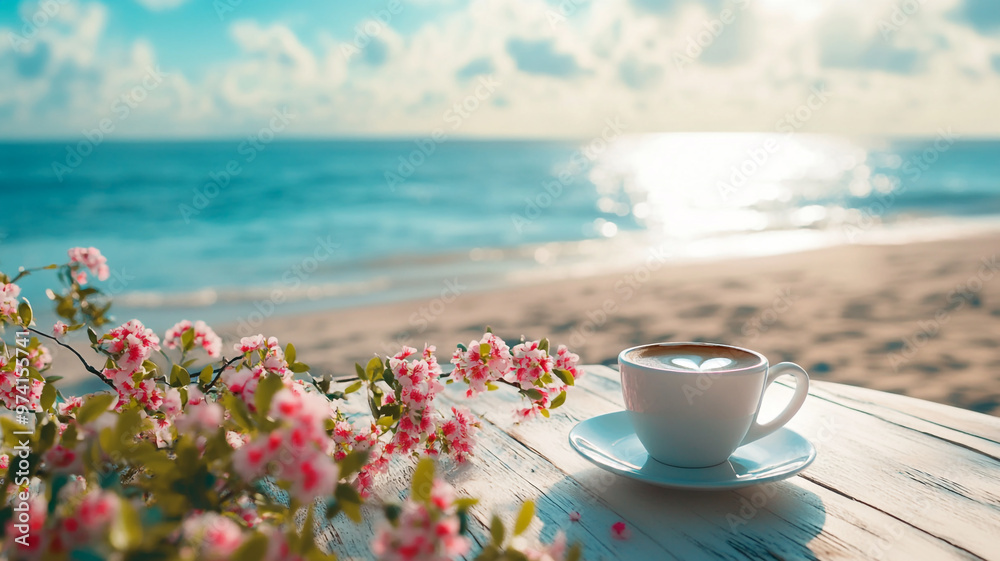 Enjoying coffee by the beach on International Coffee Day with a scenic ocean view