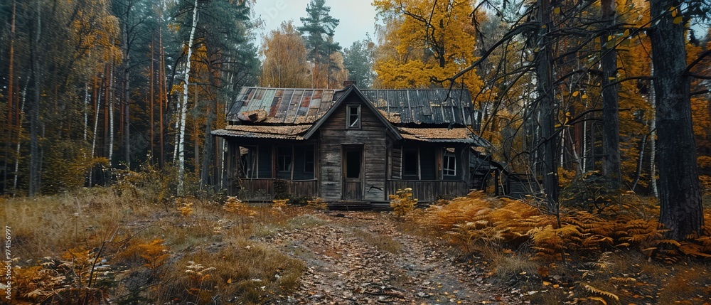 An old abandoned broken wooden house in the middle of the forest An old abandoned broken wooden house in the middle of the forest
