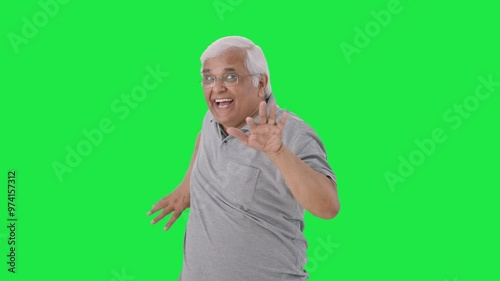 Indian old man dancing and enjoying Green screen