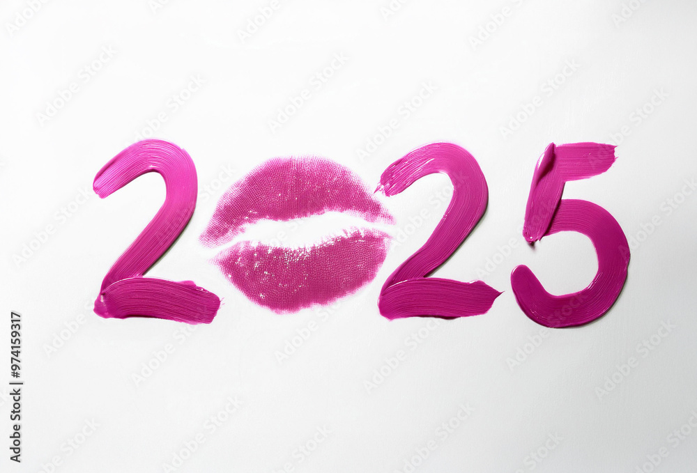 Writing 2025 with pink lipstick cream, isolated on white background. Creating a swirl 2025 from red lipstick. Close up pinklipstick detail photo isolated on white background Writing 2025 with pink lipstick cream, isolated on white background. Creating a swirl 2025 from red lipstick. Close up pinklipstick detail photo isolated on white background