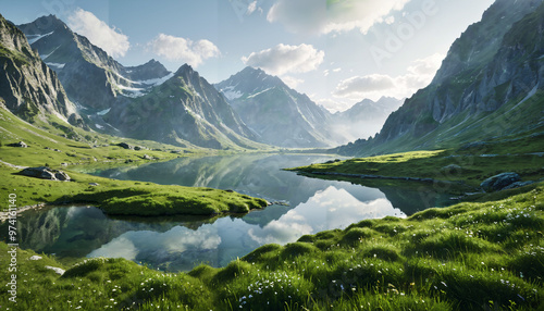 Paysage alpin au bord d'un lac