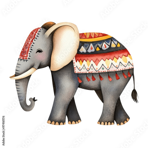 A colorful illustration of an elephant adorned with decorative patterns, perfect for playful and artistic themes. photo