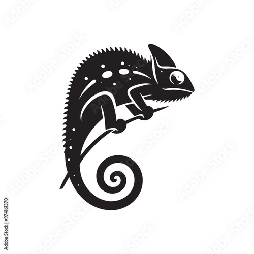 Simplified chameleon silhouette for versatile media purposes - Chameleon illustration - minimallest chameleon vector
 photo