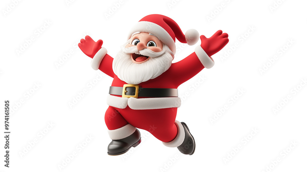 © Pavel Kachanau - A joyful cartoon Santa Claus jumps with excitement, bringing festive cheer to all