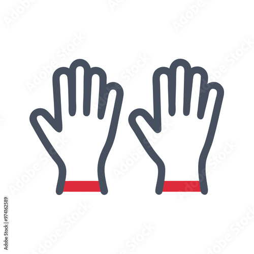 Surgical gloves icon, medical protection theme, with red accents on a white background