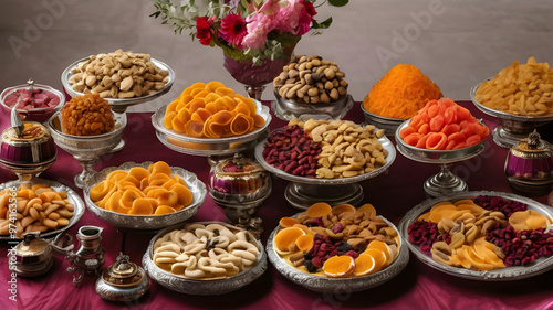 the opulence of a royal feast, adorned with a variety of dried fruits in vibrant hues.