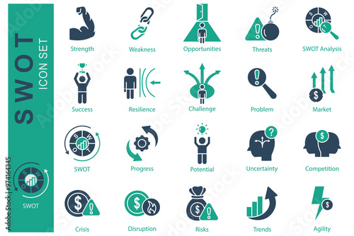 SWOT icon set. solid icon style. icon related to business. strength, weakness, opportunities, and more. business element vector illustration