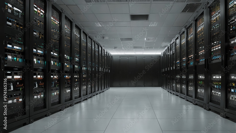Obraz premium Connection network in servers data center room storage systems