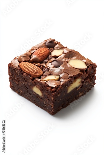 Chocolate brownie almond on a white background 