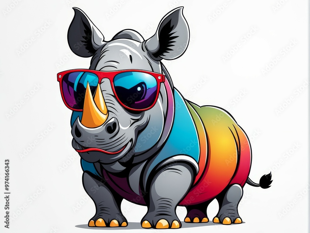 Fototapeta premium Illustration of a Rhino with sunglasses