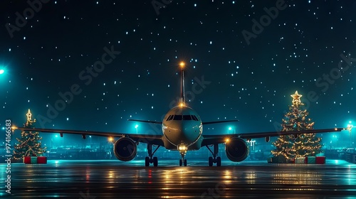 Plane at Christmas airport 