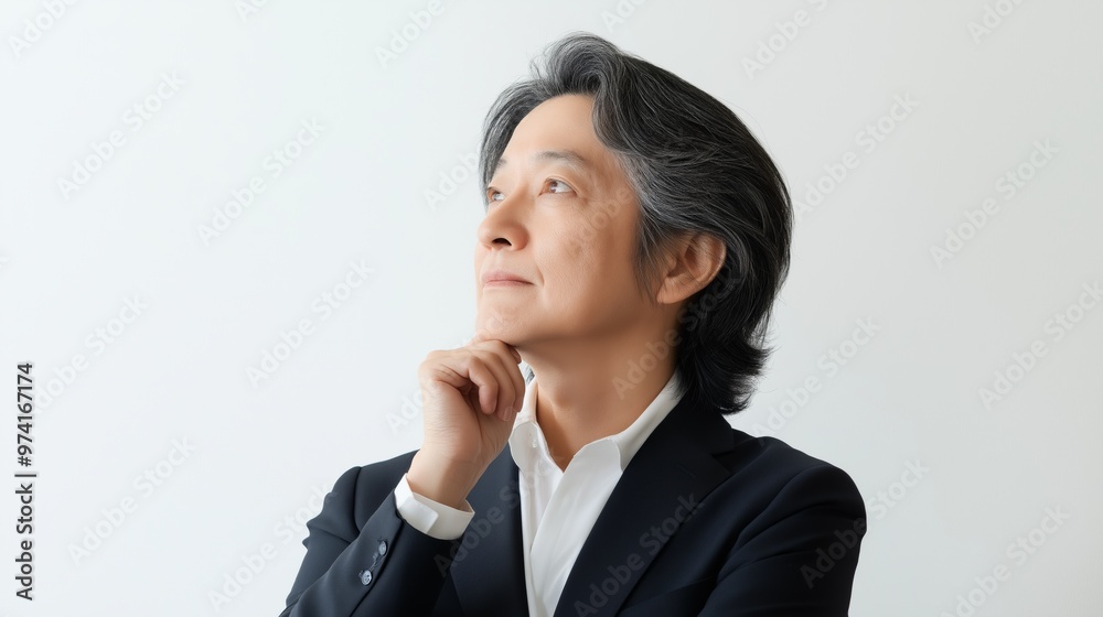 A thoughtful man in a suit contemplating his next steps against a minimalist background. A thoughtful man in a suit contemplating his next steps against a minimalist background.