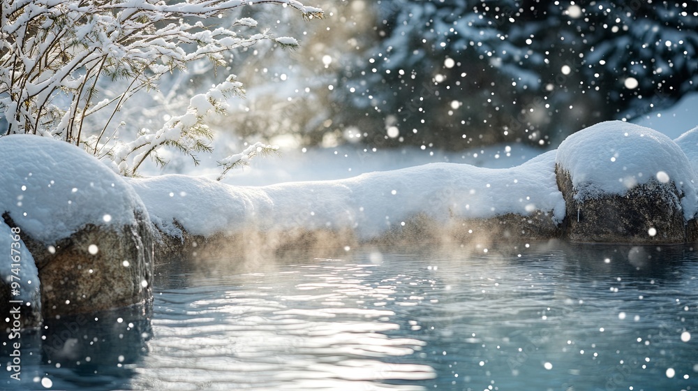 Obraz premium Snow-Capped Hot Spring Pool