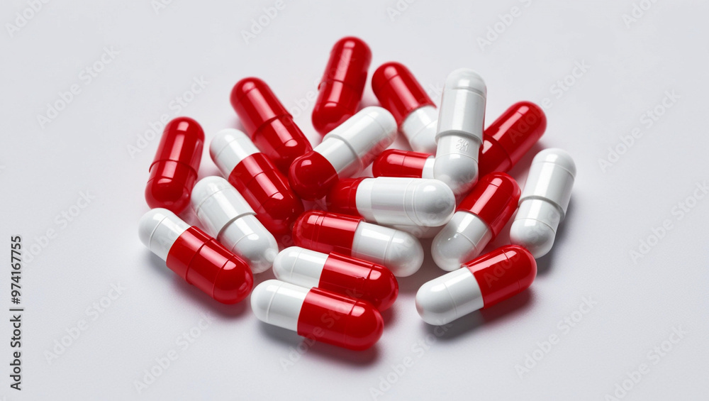 Pile of red soft gel capsules isolated on white background Pile of red soft gel capsules isolated on white background