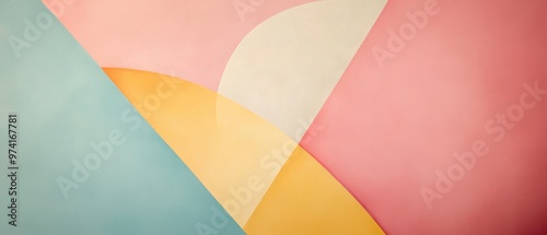 Background featuring one or two overlapping geometric shapes, like a triangle and a circle, in soft pastel shades. 