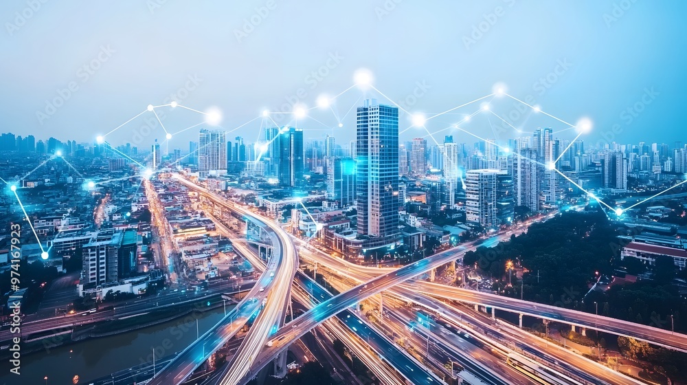 A smart cityscape where blockchain secures daily transactions and IoT technology enhances transportation and living spaces A smart cityscape where blockchain secures daily transactions and IoT technology enhances transportation and living spaces