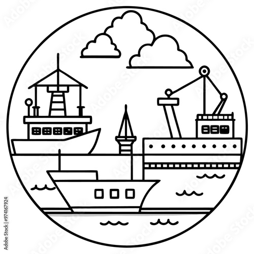 seaport outline coloring book page line art drawing