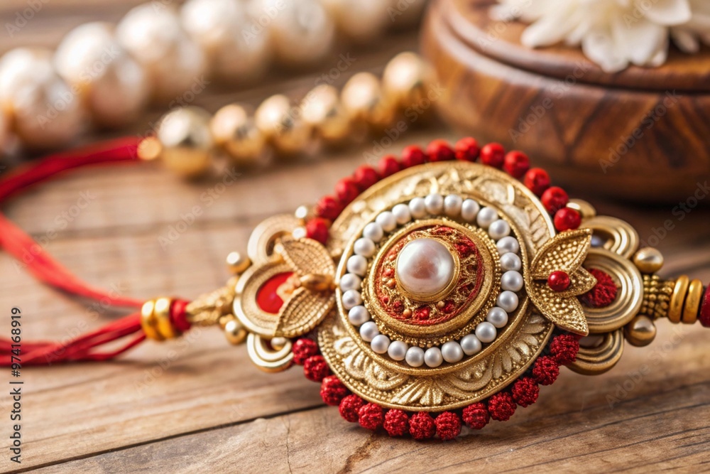 Decorated rakhi for traditional raksha bandhan golden background Decorated rakhi for traditional raksha bandhan golden background