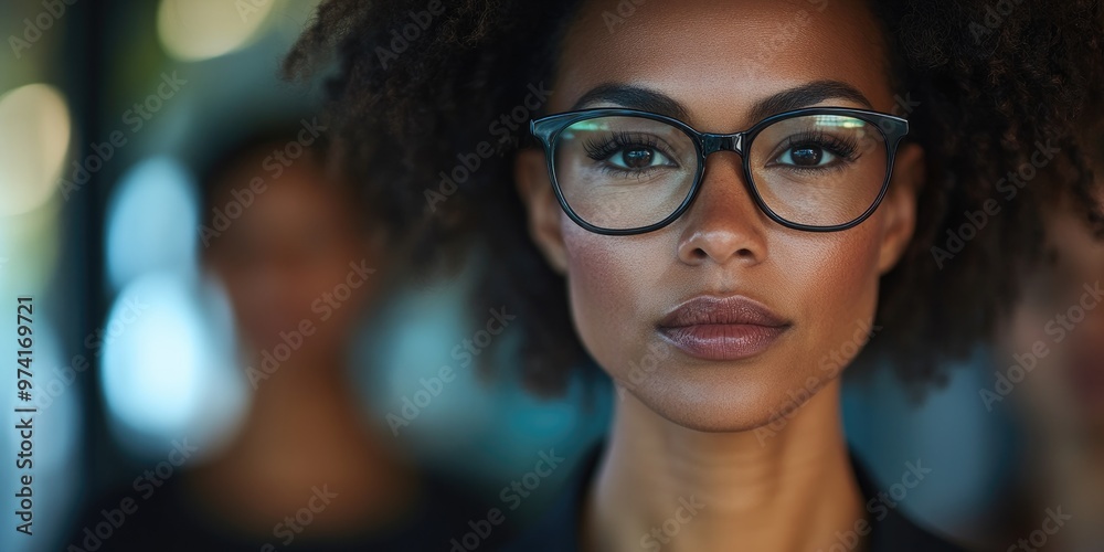 Person of color in a leadership role, close-up on confident posture and supportive team in the background, soft lighting enhances the scene of fairness Person of color in a leadership role, close-up on confident posture and supportive team in the background, soft lighting enhances the scene of fairness