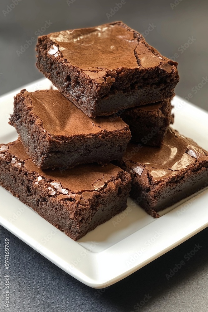 Brownies stacked on white plate Brownies stacked on white plate