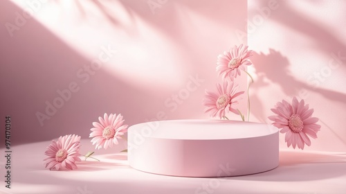 Wallpaper Mural Pink Podium with Flowers Torontodigital.ca