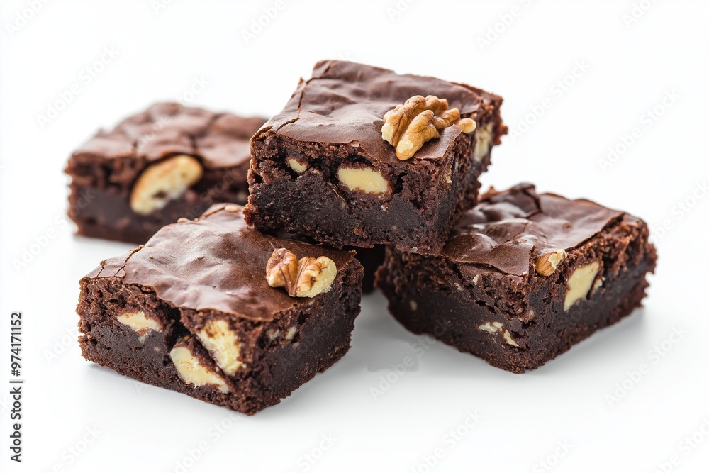 Brownies with hazelnuts on a white background Brownies with hazelnuts on a white background