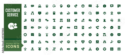 Customer service and support icon collection. Service icon, filled icon set, glyph icon set for web and ui. Editable stroke. Solid icon set. Vector illustration.