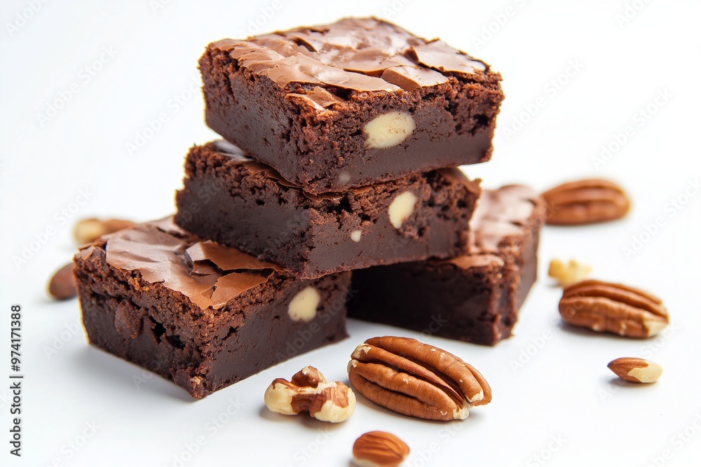 Brownies with hazelnuts on a white background Brownies with hazelnuts on a white background