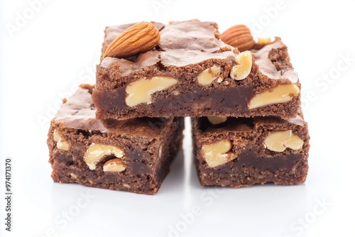 Brownies with hazelnuts on a white background