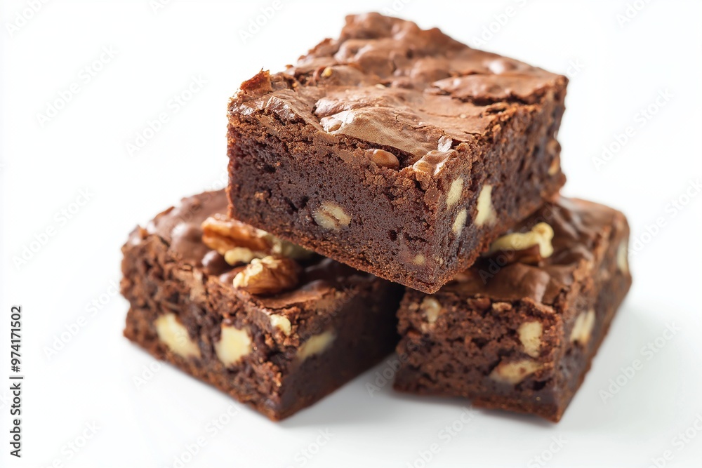 Brownies with nuts on a white background Brownies with nuts on a white background