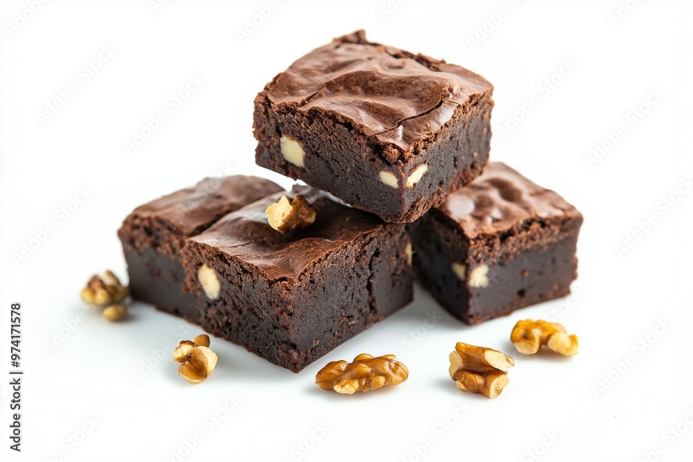 Brownies with hazelnuts on a white background Brownies with hazelnuts on a white background