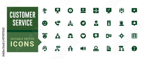 Customer service and support icon collection. Service icon, filled icon set, glyph icon set for web and ui. Editable stroke. Solid icon set. Vector illustration.