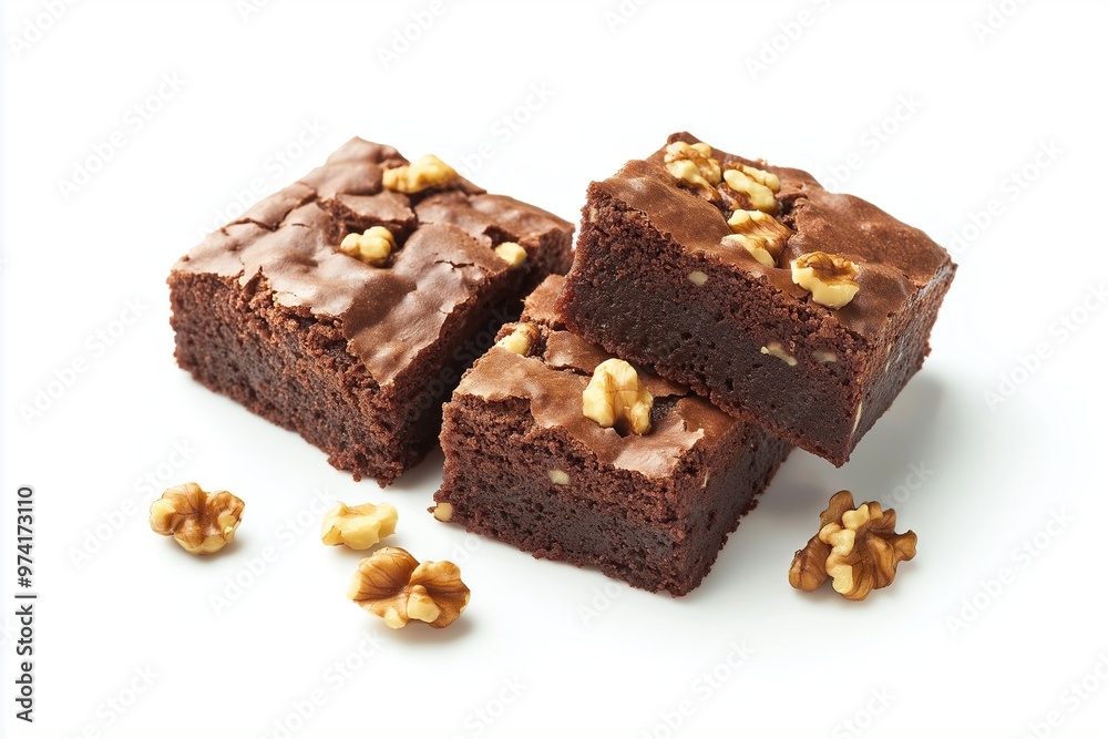 Brownies with hazelnuts on a white background Brownies with hazelnuts on a white background