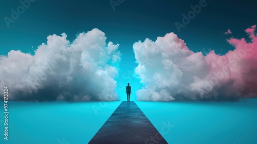 A banner with a human figure standing at the crossroads, representing choices in personal development photo