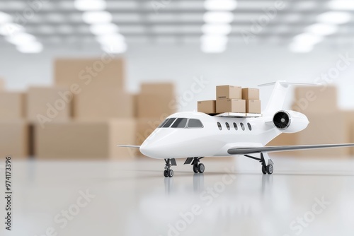 Private Jet with Cargo Boxes in Warehouse Setting Highlighting Modern Air Freight and Logistics Solutions