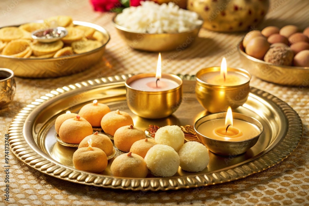 Flat bhai dooj background with food and candles Flat bhai dooj background with food and candles