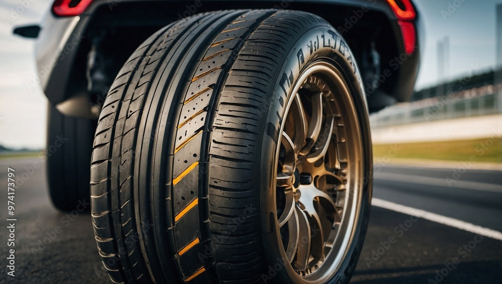 A closeup of sleek high performance racing tyres