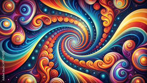 Vibrant abstract spiral design with swirling patterns and colorful elements for artistic inspiration