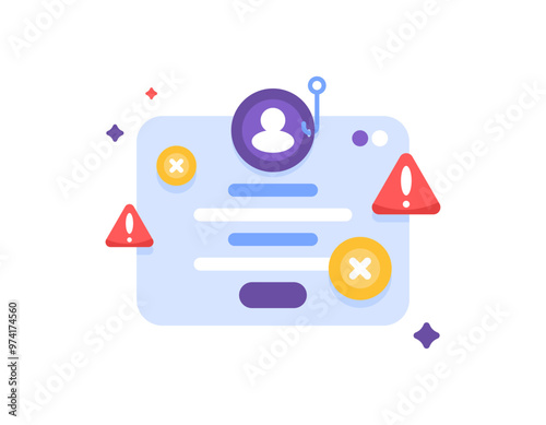 phishing website warning concept. malicious and suspicious websites. prevention of account theft. illustration of login page with cross and warning sign. flat style design. elements
