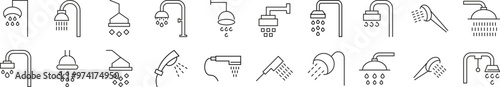 Collection of Signs of Shower. Suitable for books, stores, shops. Editable stroke in minimalistic outline style. Symbol for design
