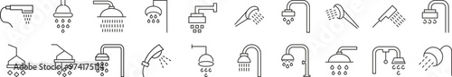 Line Signs of Shower for Advertisement. Suitable for books, stores, shops. Editable stroke in minimalistic outline style. Symbol for design