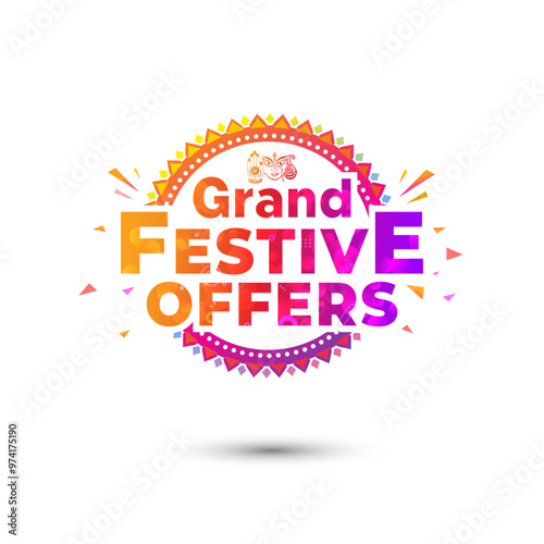 Navratri, Diwali, Durga puja Grand Festive offers Sale shopping deals and discounts logo concept. Vector illustration.