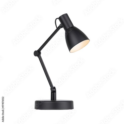 A stylish black desk lamp with an adjustable arm, perfect for office or home workspace lighting. photo