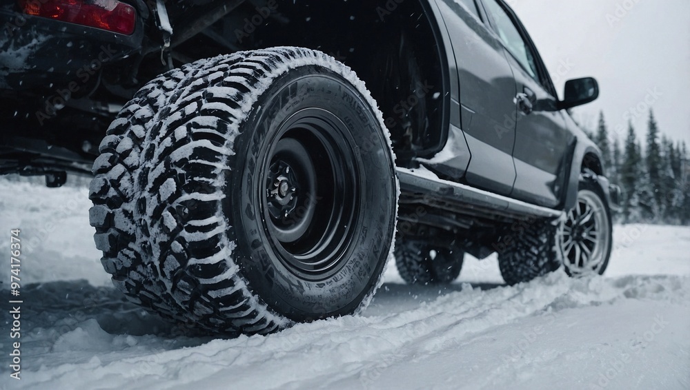 A set of snow tyres on a vehicle