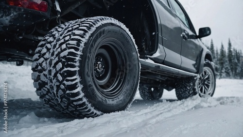 Obraz na płótnie A set of snow tyres on a vehicle w salonie