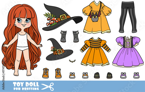 Cartoon very long haired girl and clothes separately - Halloween witch costume constructor